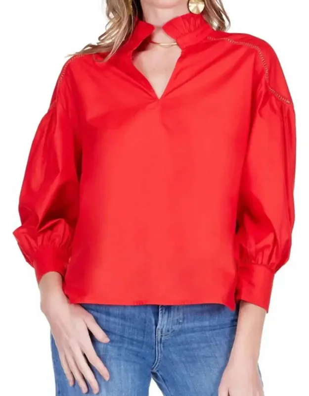 Split Stand Collar Trim Top