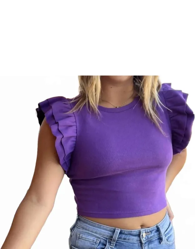 Ruffle Shoulder Rib Top