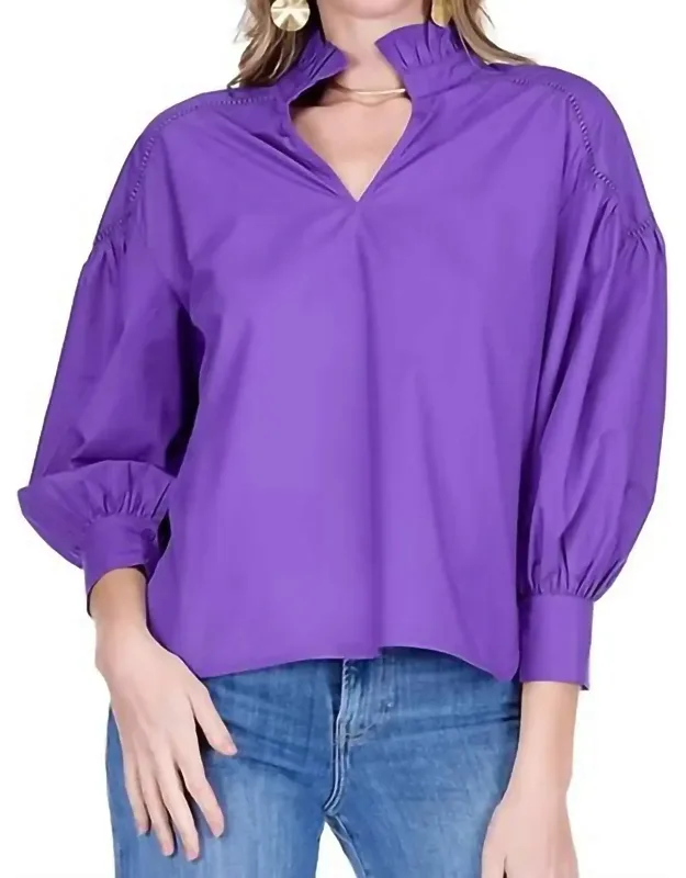 Split Stand Collar Trim Top