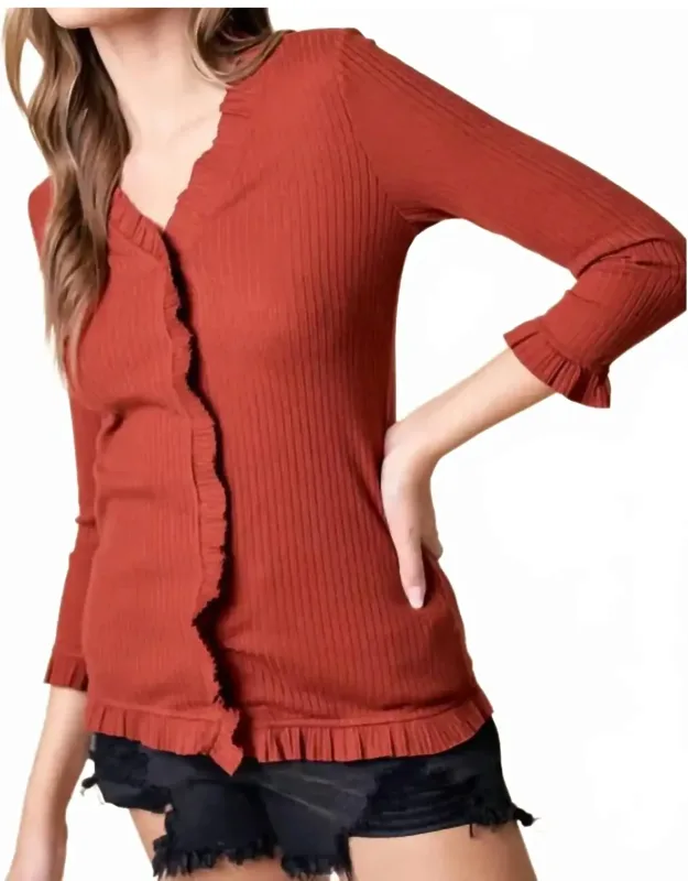 V-neck Frill Rib Top