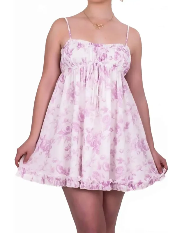 Toile Floral Ruffle Hem Dress