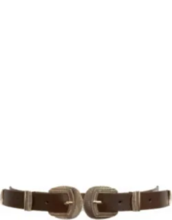 Double Buckle Vegan Leather Western Belt