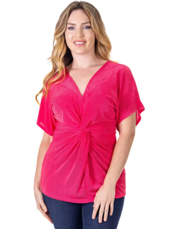 Petite V Neck Knot Front Kimono Sleeve Top