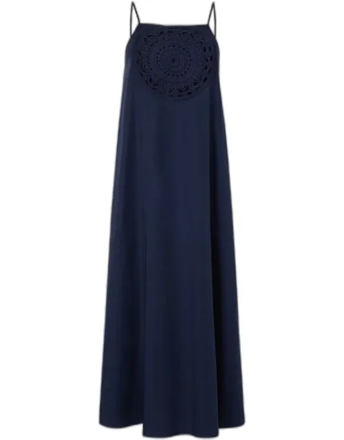 Crochet Medallion Poplin Midi Dress