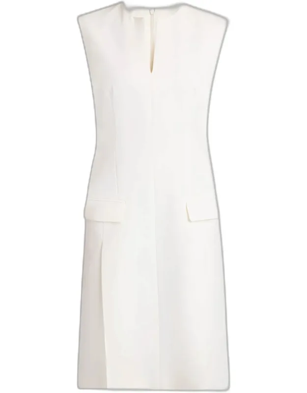 Split V-neck Sleeveless Crepe Midi Dress