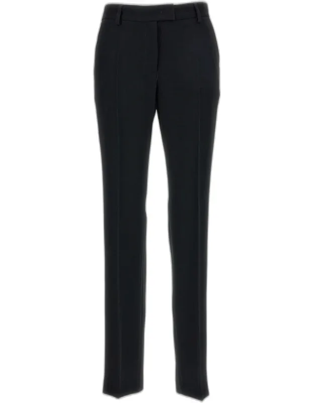 Straight-leg Trousers In Fluid Fabric, Ankle Length, Regular Fit, Concealed Fastening With Button, Hook And Zip, Belt Loops, Slanted Side Pockets, Rear Welt Pocket, Pressed Crease