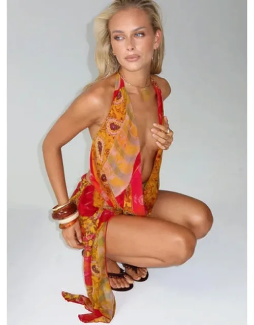 Snakepit Halter Plunge Mini Dress Paisley Splice