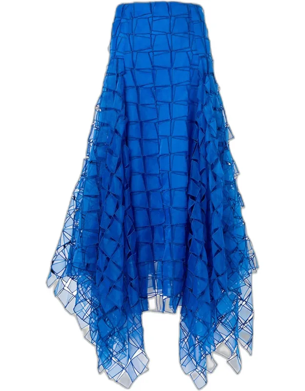 Embroidered Organza Maxi Handkerchief Skirt
