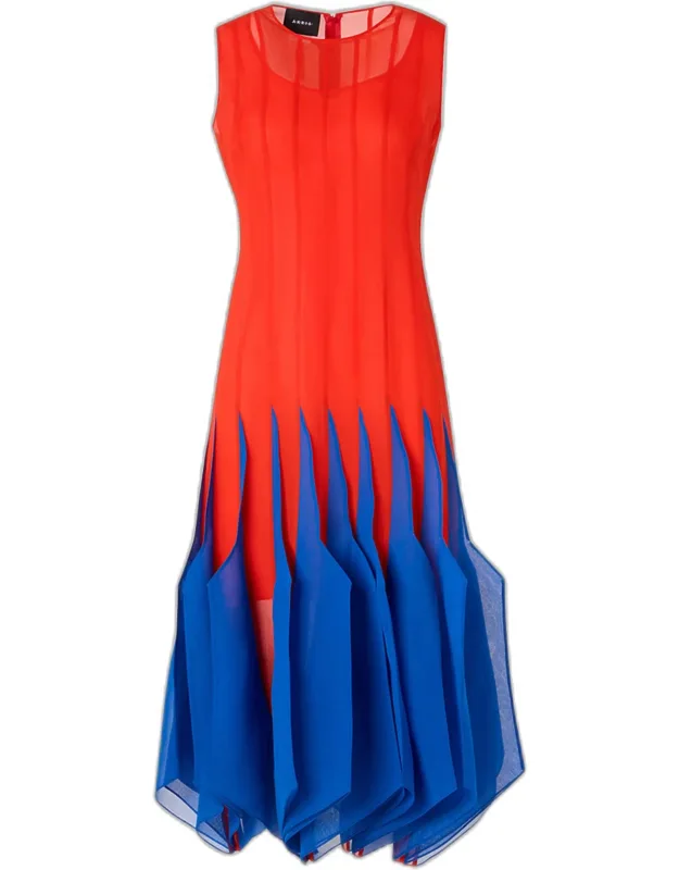 Sleeveless Panama Silk Organza Seamed Midi Dress