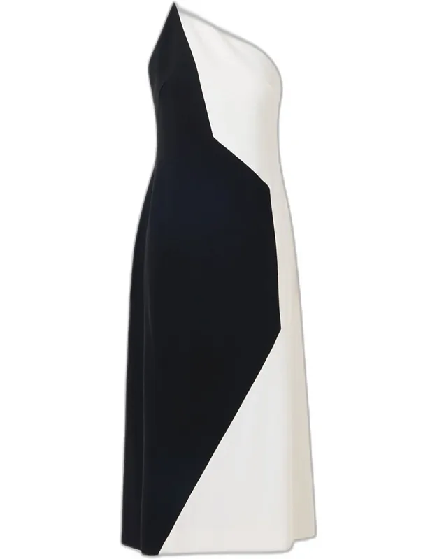 High Plains Patchwork Crepe One-shoulder Midi Dress