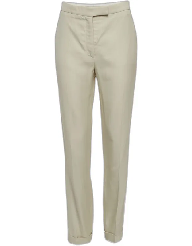 Cream Gabardine Straight Fit Trousers