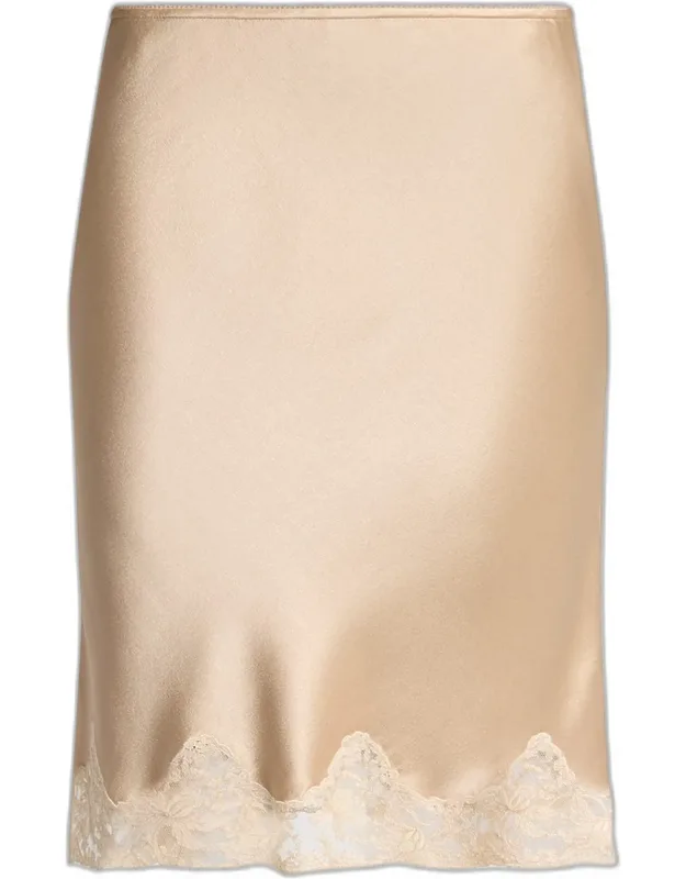Lace-trim Satin Knee-length Skirt