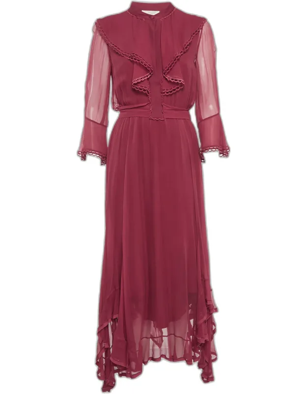 Chiffon Silk High Neck Asymmetrical Maxi Dress