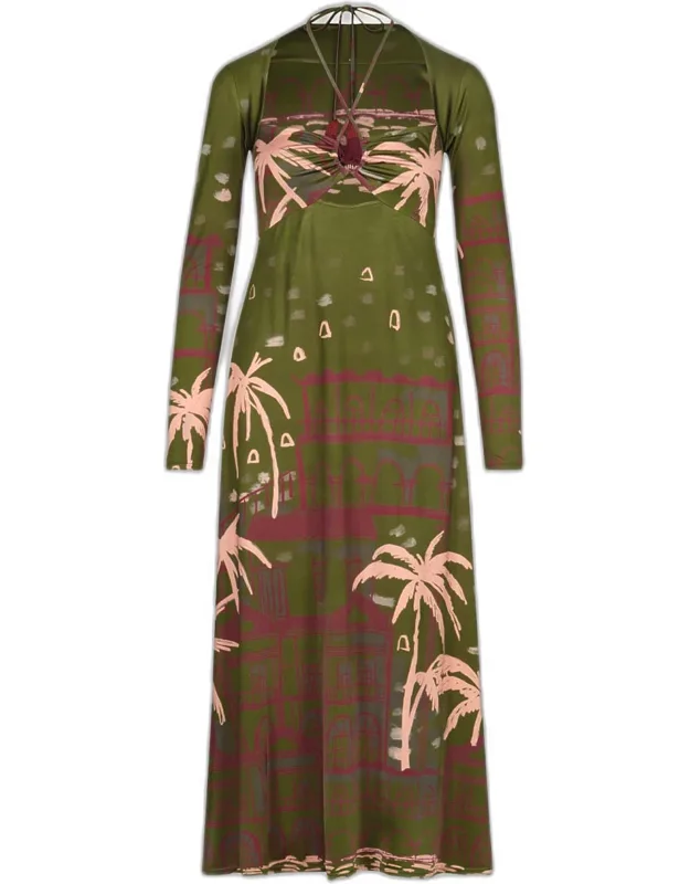 Eternal Tropical Cutout Long-sleeve Ankle Dress