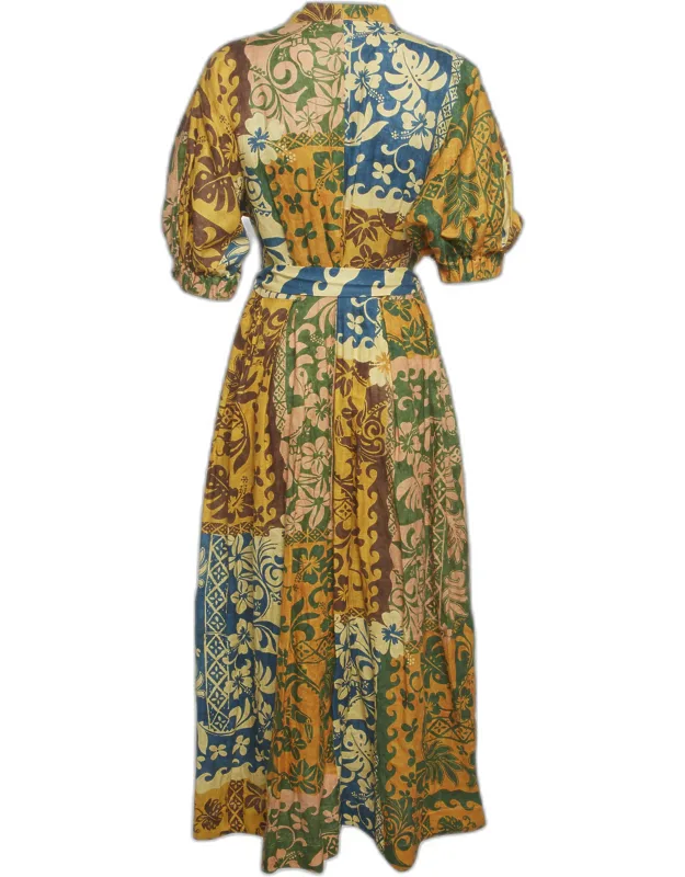 Printed Linen Tie Detail Maxi Dress
