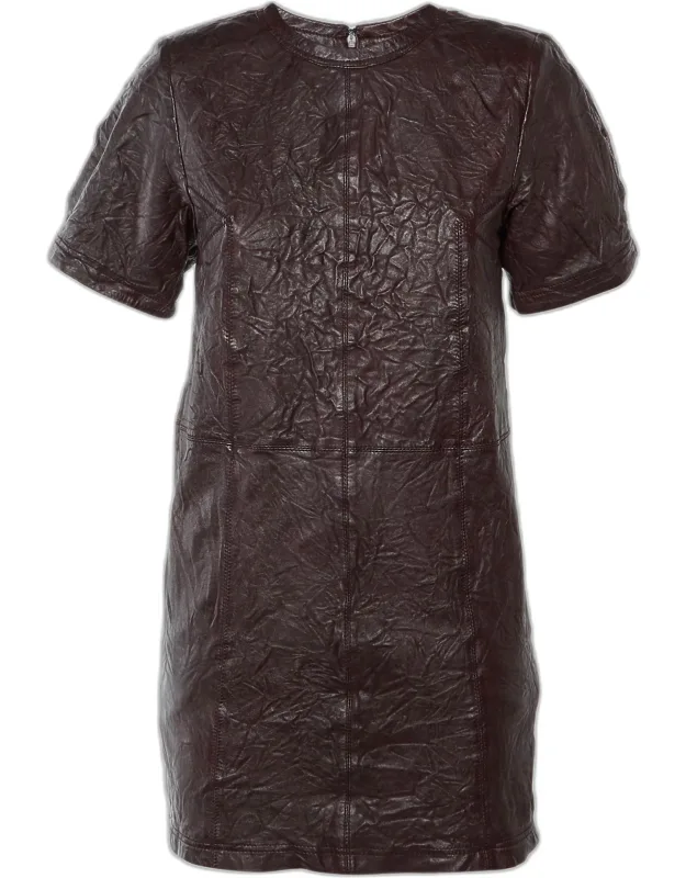 Crinkled Leather Mini Sheath Dress
