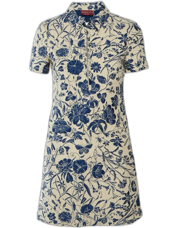 Floral Cotton Bouclé Jacquard Mini Dress