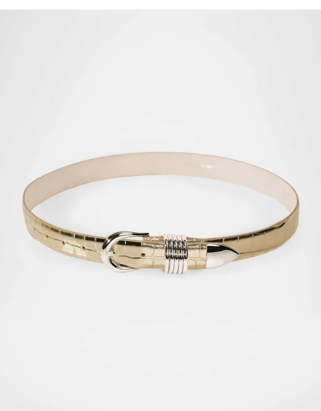 Hollyhock Mirror Croc-embossed Leather Belt
