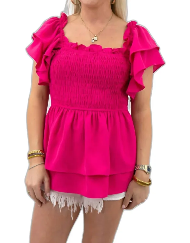 Layered Ruffle Sleeve Smocked Top