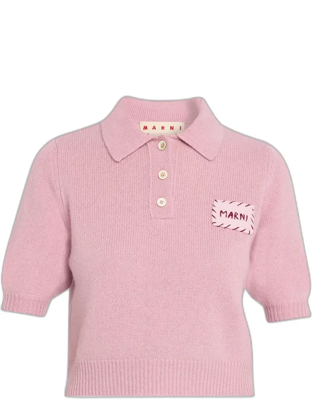 Cashmere Crop Polo Sweater