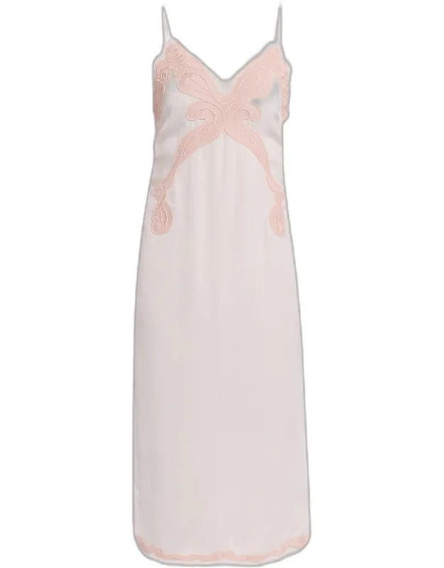 Embroidered Satin Slip Dress