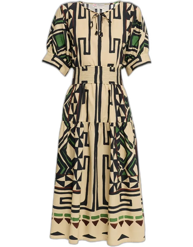 Abstract Cotton Midi Dress