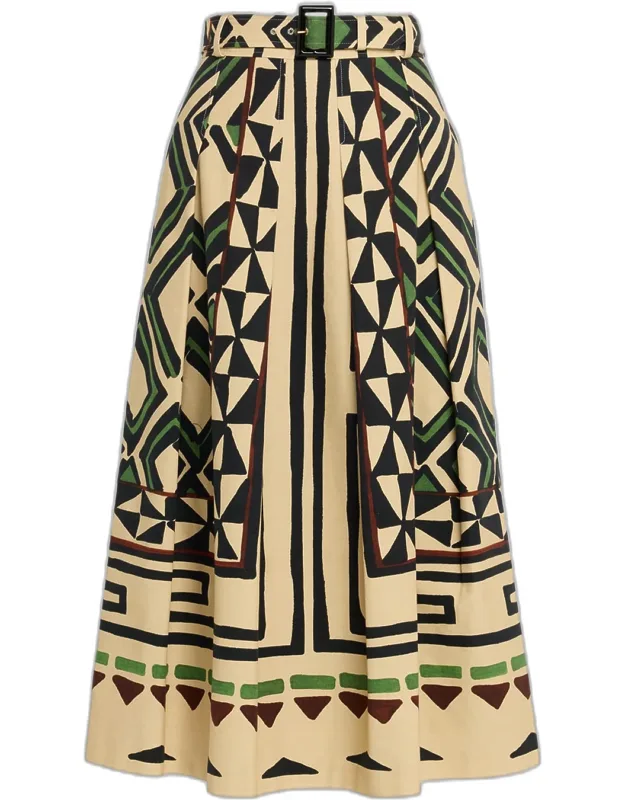 Abstract Cotton Canvas Midi Skirt