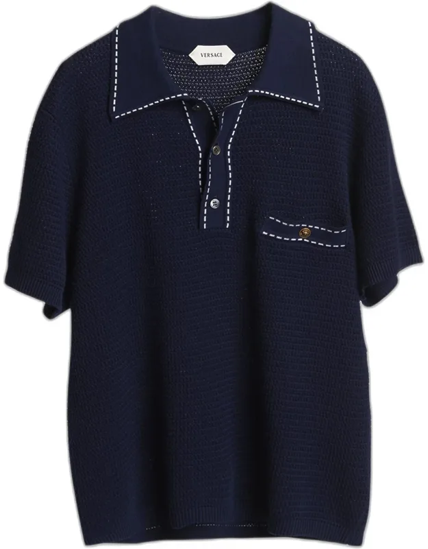 Cotton Knit Polo Shirt With Contrast Stitching
