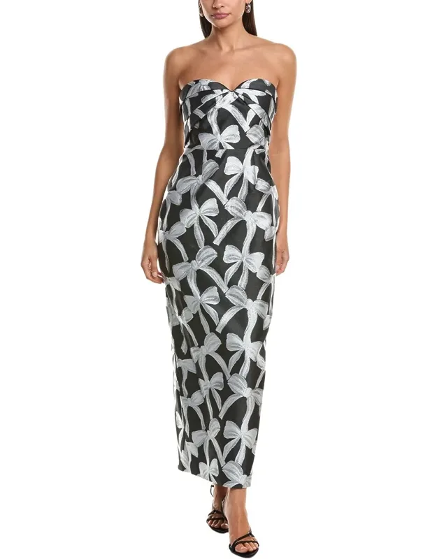 Ribbon Jacquard Heart Neck Dress