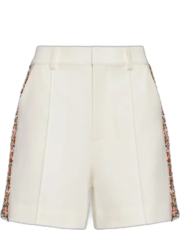 Tweed-embellished Crepe Shorts