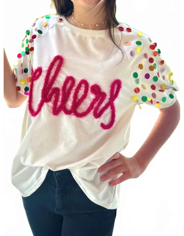 Cheers Metallic Letter Puff Sleeve Top