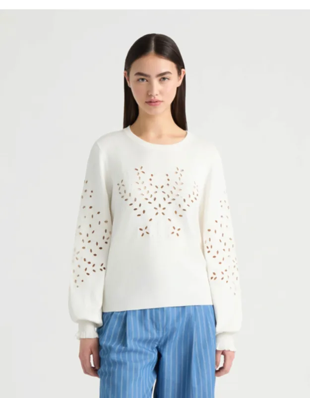 Long Sleeve Eyelet Crew Neck Sweater