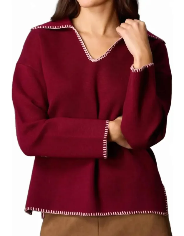 Blanket Stitch V-neck Sweater