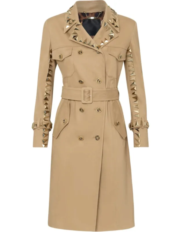 Canvas Trench Coat With Studs