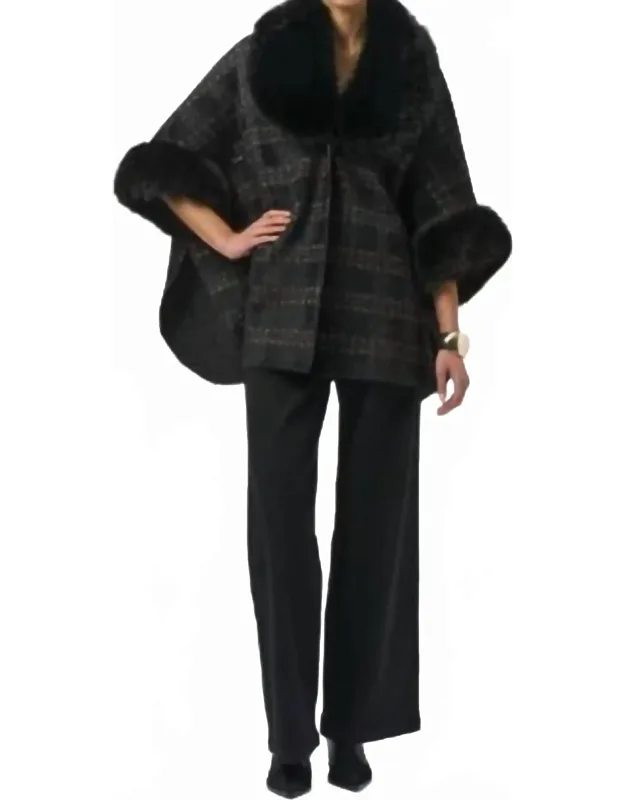 Plaid Fur Collar Coat