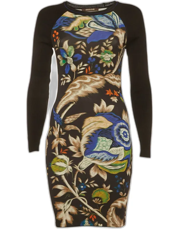 Printed Jersey And Rib Knit Mini Dress