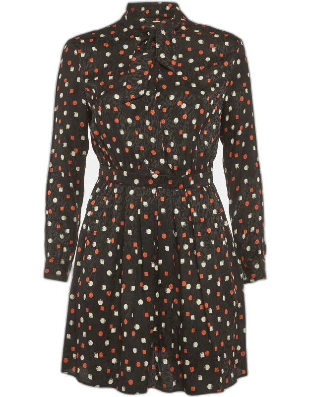 Multicolor Polka/geometric Print Jacquard Silk Mini Dress