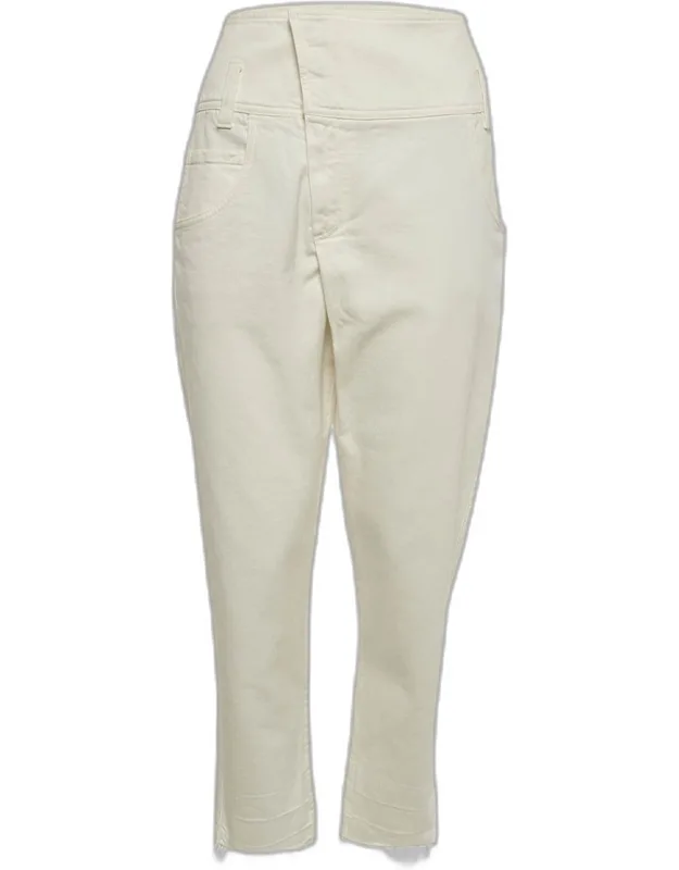 White Denim Straight Leg Raw Hem Jeans