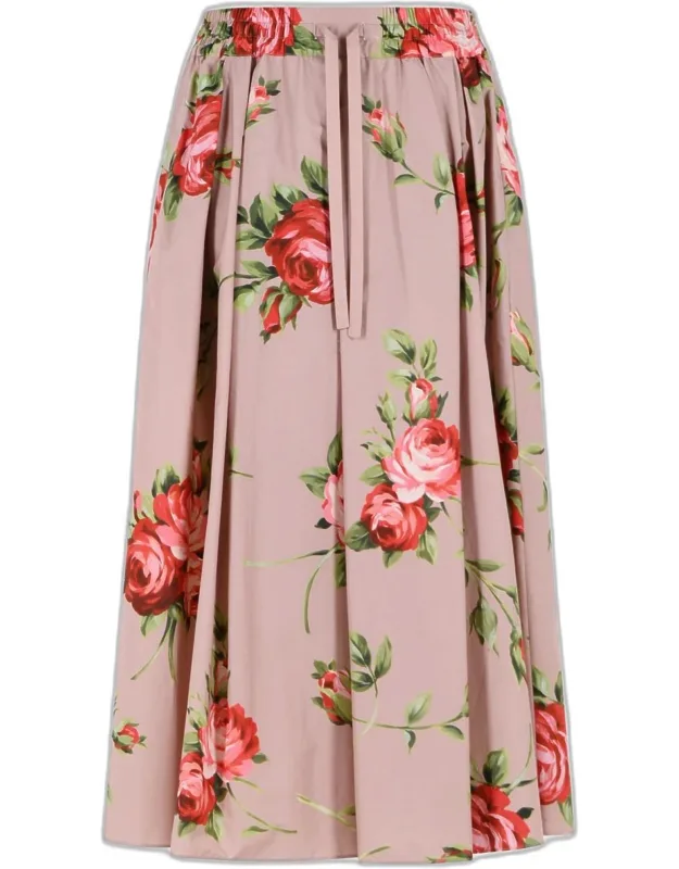 Rose Bouquet Print Midi Skirt