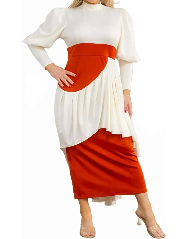 Two-tone Long Sleeve Maxi Dress