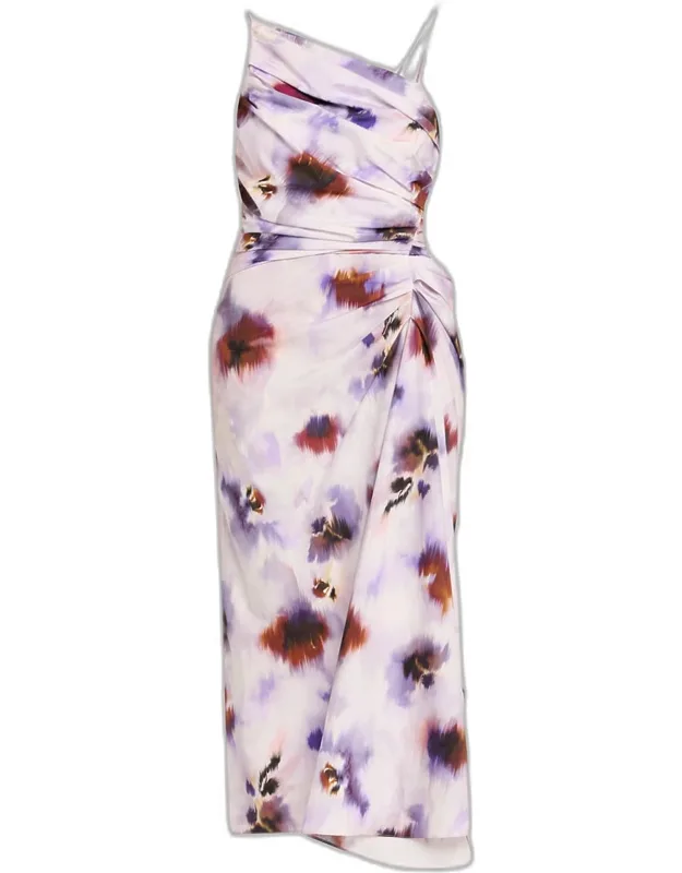 Asymmetric Floral Midi Dress