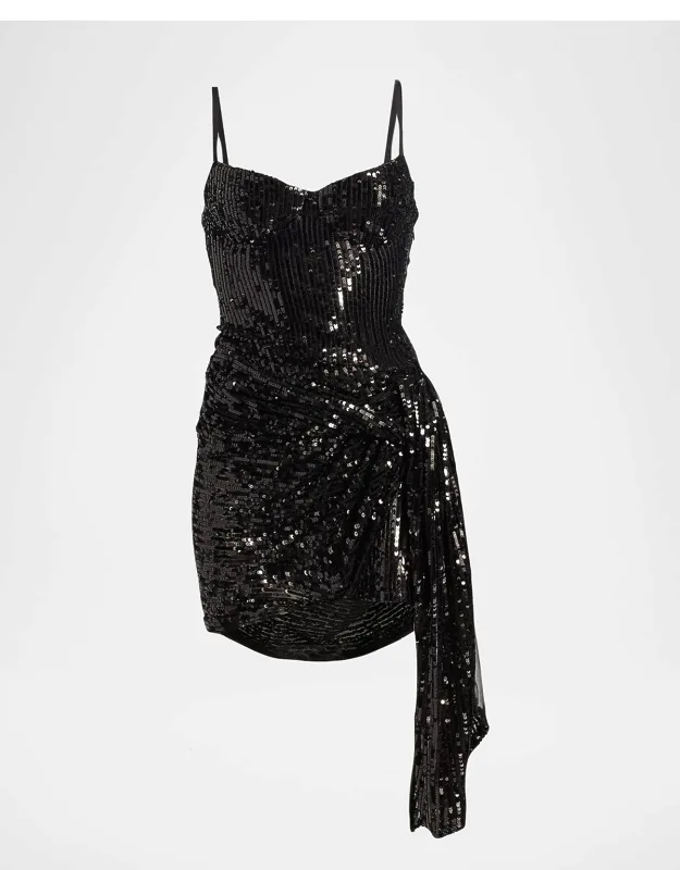 Draped Sequin Mini Bustier Dress