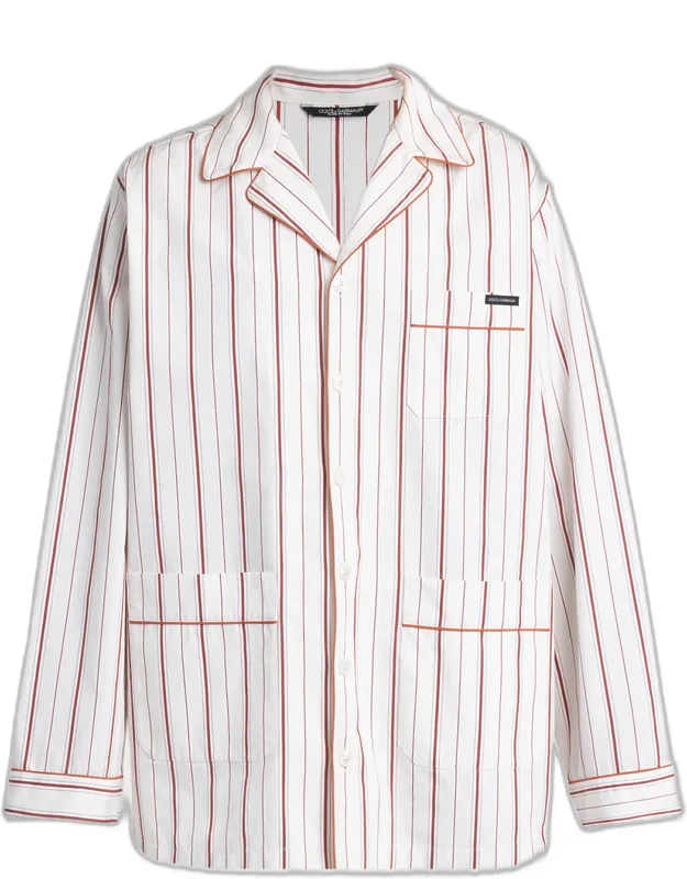 Cotton And Silk Stripe Button-down Shirt With Piping