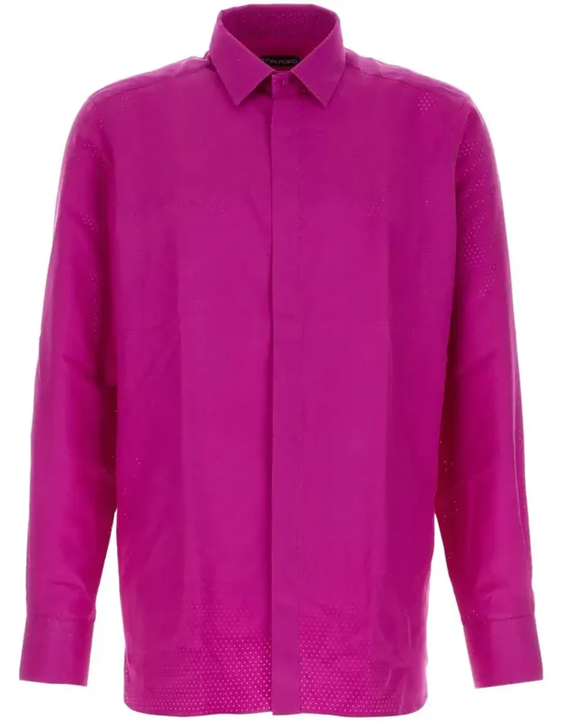 Perforated Dot Silk Twill Classic Fit Shirt