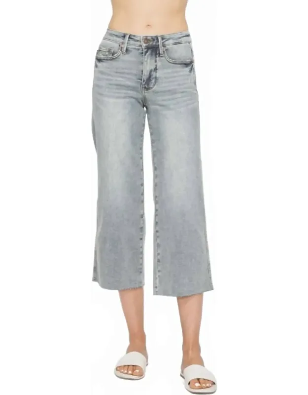Tummy Control Raw Hem Crop Wide Jeans
