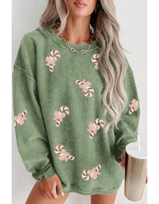 Candy Cane Sequin Ribbed Sweatshirt