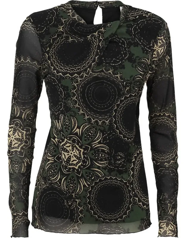 Long Sleeve Mesh Paisley Circles Top