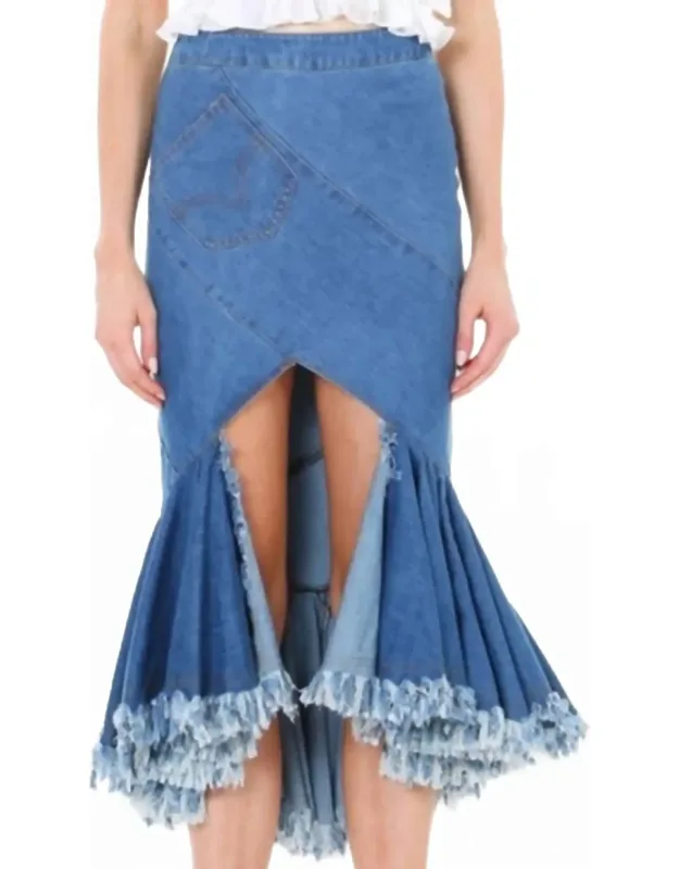 Denim Mermaid Frayed Skirt