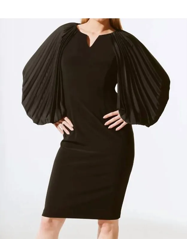 Pleated Balloon Sleeve Dress