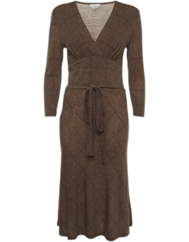 Herringbone Print Wool Blend Knit Dress